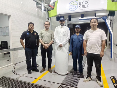 沙特安装一路行,镭豹360炫彩型洗车机在沙特达曼安装完成投入使用